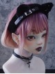 Black Plush Cat Ears Crucifix Metal Leather Decorative Gothic Lolita Headband