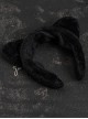 Black Plush Cat Ears Crucifix Metal Leather Decorative Gothic Lolita Headband