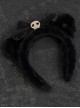 Gothic Style Black Simple Plush Cat Ears Skull Bow Gothic Lolita Headband