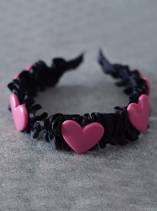 Rose Red Heart-Shaped Pleated Ruffled Simple Cute Gothic Lolita Headband