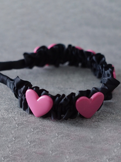 Rose Red Heart-Shaped Pleated Ruffled Simple Cute Gothic Lolita Headband