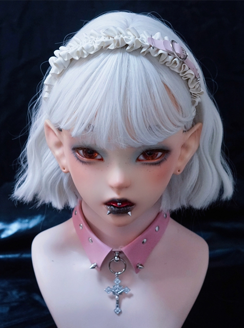 Sweet Cool Rice White Simple Pleated Pink Leather Metal Decoration Punk Lolita Headband