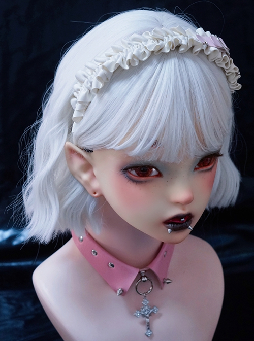 Sweet Cool Wind Rice White Simple Pleated Pink Leather Metal Decoration Punk Lolita Headband