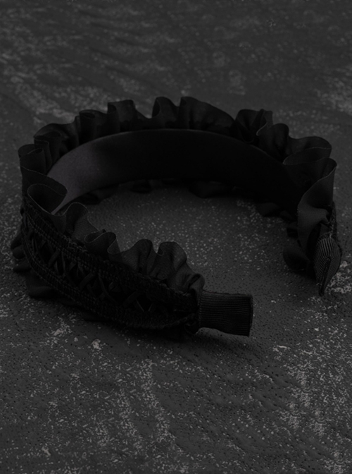 Black Simple Ruffled Leather Crossover Gothic Lolita Headband