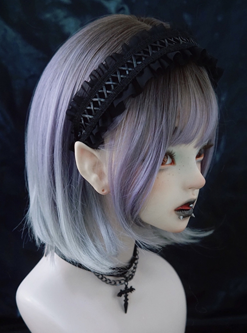 Black Simple Ruffled Leather Crossover Gothic Lolita Headband