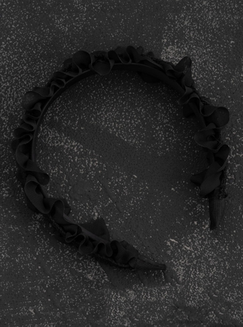 Black Simple Ruffled Leather Crossover Gothic Lolita Headband