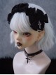 Black Simple Bilateral Satin Bow Hollow Metal Cross Decoration Ruffled Halloween Gothic Lolita Headband