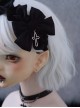 Black Simple Bilateral Satin Bow Hollow Metal Cross Decoration Ruffled Halloween Gothic Lolita Headband