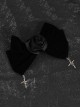 Satin Black Rose Velvet Bow Metal Thorns Cross Rose Symmetrical Design Halloween Gothic Lolita Hair Clip