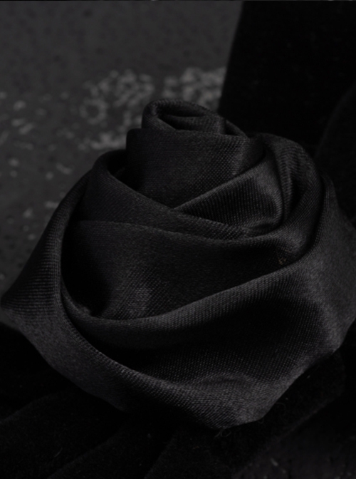 Satin Black Rose Velvet Bow Metal Thorns Cross Rose Symmetrical Design Halloween Gothic Lolita Hair Clip