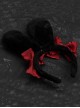 Cute Black-Red Plush Bunny Ears Red Bow Halloween Gothic Lolita Headband