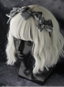 Minimalistic Elegant Gray Bow Halo Dyeing Asymmetric Design Gothic Lolita Headband