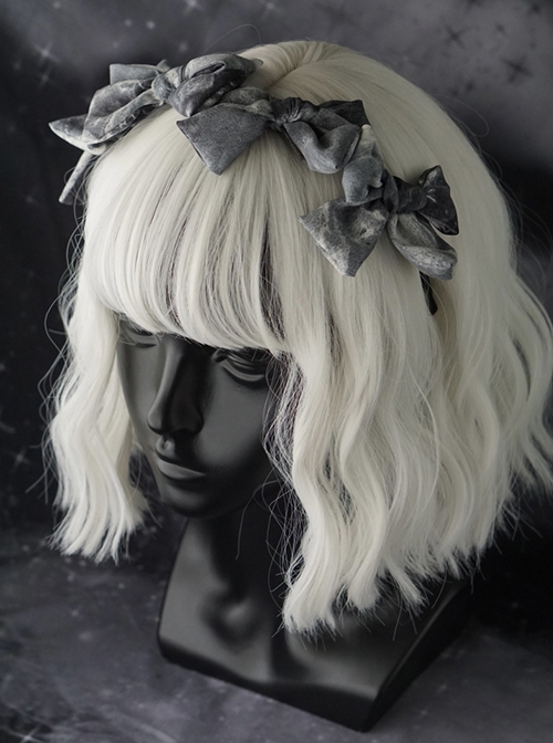 Minimalistic Elegant Gray Bow Halo Dyeing Asymmetric Design Gothic Lolita Headband