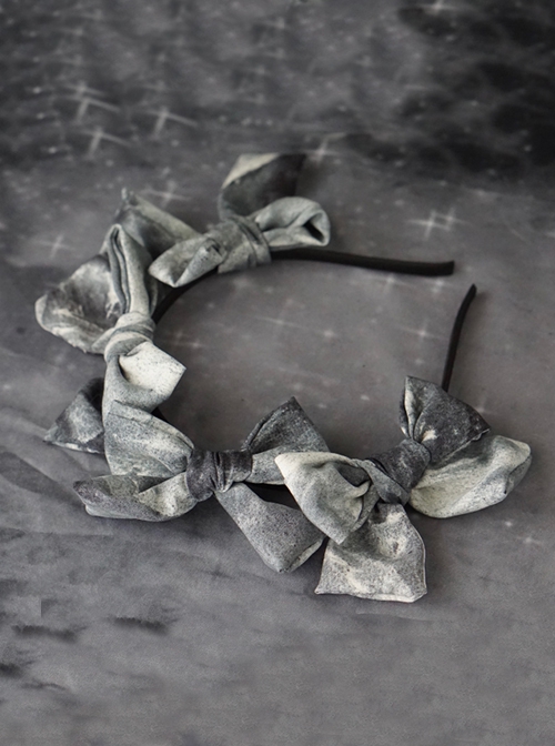 Minimalistic Elegant Gray Bow Halo Dyeing Asymmetric Design Gothic Lolita Headband