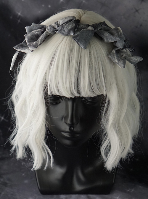 Minimalistic Elegant Gray Bow Halo Dyeing Asymmetric Design Gothic Lolita Headband