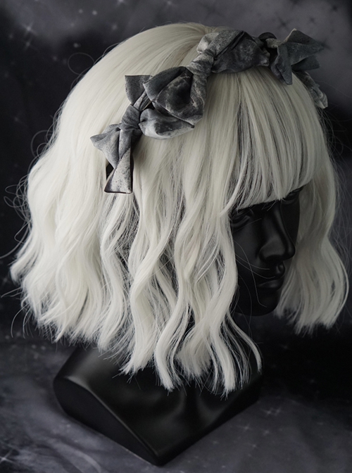 Minimalistic Elegant Gray Bow Halo Dyeing Asymmetric Design Gothic Lolita Headband