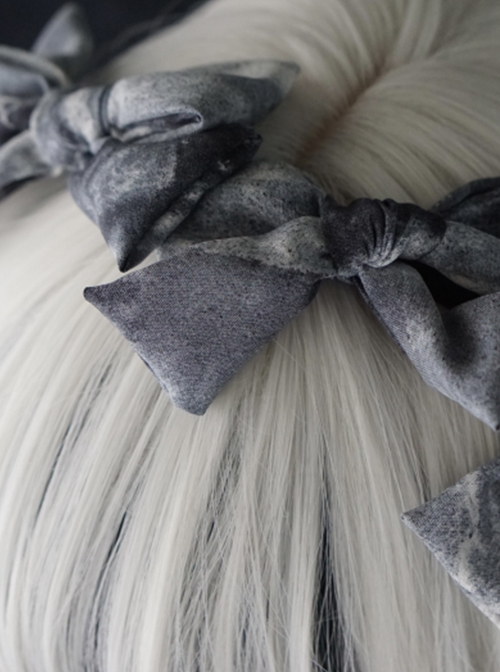 Minimalistic Elegant Gray Bow Halo Dyeing Asymmetric Design Gothic Lolita Headband