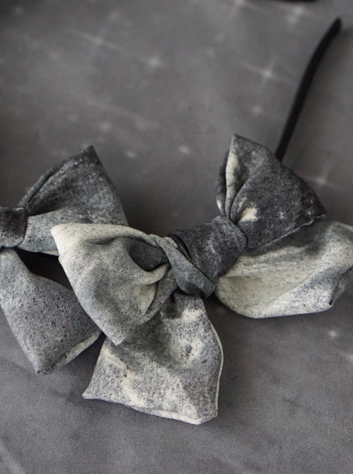 Minimalistic Elegant Gray Bow Halo Dyeing Asymmetric Design Gothic Lolita Headband
