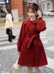 Solid Color Cute Rabbit Ears Asymmetrical Doll Collar Design Lantern Sleeve Autumn Winter Daily Plus Velvet Sweet Lolita Coat