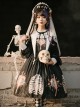 Withered Bone Flower Print Two Tone Removable Fake Collar Design Crucifix Love Decoration Lantern Sleeve Halloween Gothic Lolita Long Sleeve Dress