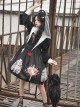 Withered Bone Flower Print Two Tone Removable Fake Collar Design Crucifix Love Decoration Lantern Sleeve Halloween Gothic Lolita Long Sleeve Dress