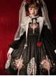 Withered Bone Flower Print Two Tone Removable Fake Collar Design Crucifix Love Decoration Lantern Sleeve Halloween Gothic Lolita Long Sleeve Dress