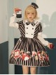 Striped Bow Doll Collar Detachable Sleeves Strawberry Blood Bag Syringe Print Striped Halloween Sweet Lolita Long Sleeve Dress