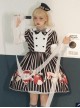 Striped Bow Doll Collar Detachable Sleeves Strawberry Blood Bag Syringe Print Striped Halloween Sweet Lolita Long Sleeve Dress