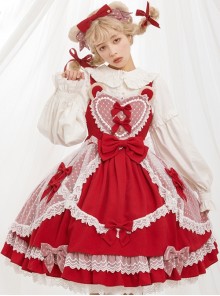 Plush Bear Ears Mesh Heart Stitching Lace Design Polka Dot Bow Plush Bear Tail Sweet Lolita Sleeveless Dress