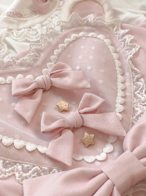 Plush Bear Ears Mesh Heart Stitching Lace Design Polka Dot Bow Plush Bear Tail Sweet Lolita Sleeveless Dress