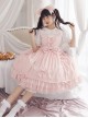 Plush Bear Ears Mesh Heart Stitching Lace Design Polka Dot Bow Plush Bear Tail Sweet Lolita Sleeveless Dress