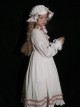 Jenny'S Dresser Series White Crew Neck Loose Daily Lantern Sleeves Bow-Knot Decoration Classic Lolita Long Sleeve Dress