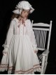 Jenny'S Dresser Series White Crew Neck Loose Everyday Lantern Sleeves Bow-Knot Decoration Classic Lolita Long Sleeve Dress
