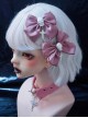 Pink Satin Bow White Skull Crucifix Decorated Sweet Cool Halloween Gothic Lolita Hair Clip