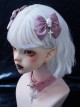 Pink Satin Bow White Skull Crucifix Decorated Sweet Cool Halloween Gothic Lolita Hair Clip