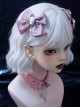 Pink Satin Bow White Skull Crucifix Decorated Sweet Cool Halloween Gothic Lolita Hair Clip