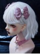 Pink Satin Bow White Skull Crucifix Decorated Sweet Cool Halloween Gothic Lolita Hair Clip