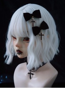 Black Velvet Bow Metal Cross Simple Halloween Gothic Lolita Hair Clip