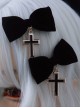 Black Velvet Bow Metal Cross Simple Halloween Gothic Lolita Hair Clip