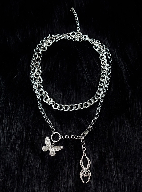 Metal Butterfly Skull Spider Asymmetric Sweater Chain Halloween Gothic Lolita Necklace