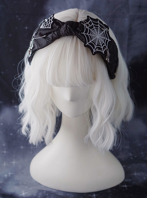 Black Skull Spider Butterfly Spider Web Embroidery Bow Halloween Gothic Lolita Headband