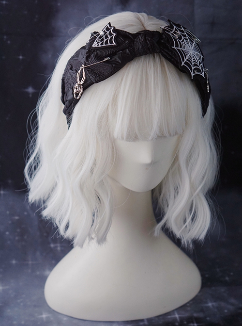 Black Skull Spider Butterfly Spider Web Embroidery Bow Halloween Gothic Lolita Headband