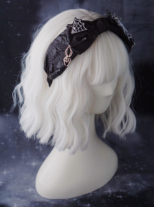 Black Skull Spider Butterfly Spider Web Embroidery Bow Halloween Gothic Lolita Headband