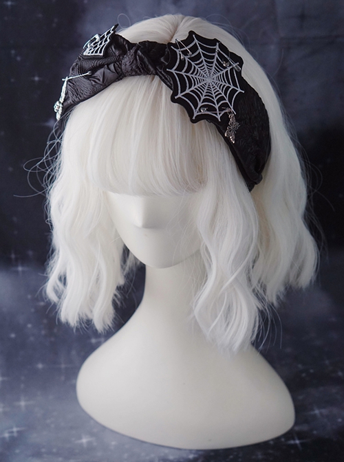 Black Skull Spider Butterfly Spider Web Embroidery Bow Halloween Gothic Lolita Headband