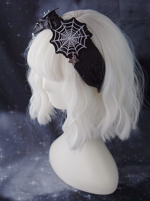 Black Skull Spider Butterfly Spider Web Embroidery Bow Halloween Gothic Lolita Headband