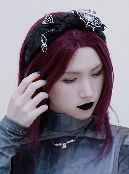 Black Skull Spider Butterfly Spider Web Embroidery Bow Halloween Gothic Lolita Headband