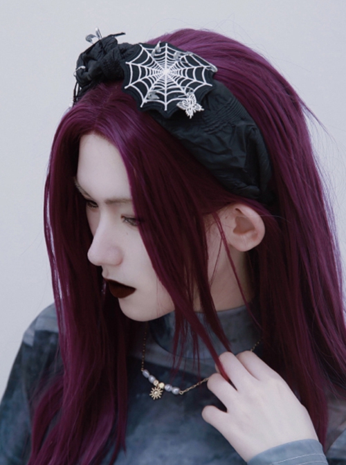 Black Skull Spider Butterfly Spider Web Embroidery Bow Halloween Gothic Lolita Headband