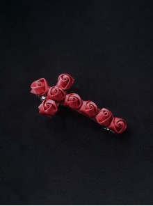 Elegant Crucifix Red Rosebud Halloween Gothic Lolita Hair Clip