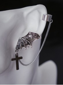 Punk Style Bat Wings Crucifix Chain Unilateral Left Ear Halloween Gothic Lolita Earring