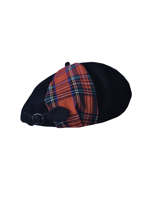 Black Woolen Rock Red British Plaid Stitching Autumn Winter Warm Punk Lolita Beret